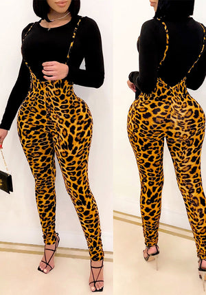 Stylish 1pc Leopard Print Skinny Jumpsuit