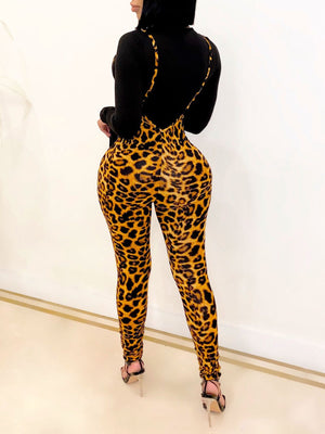 Stylish 1pc Leopard Print Skinny Jumpsuit