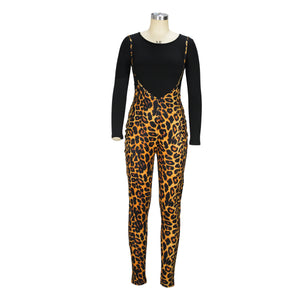 Stylish 1pc Leopard Print Skinny Jumpsuit