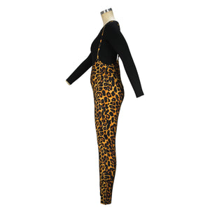 Stylish 1pc Leopard Print Skinny Jumpsuit