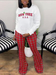 Red Plaid 2pc Flare Pants Set - Stylz Select