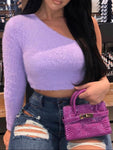 One Shoulder Crop Top Purple Sweater - Stylz Select