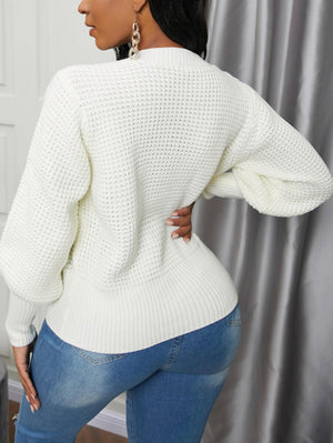 O-Neck Puff Sleeve Sweater - Stylz Select