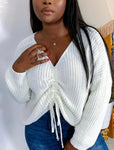 V-Neck Drawstring Design Sweater - Stylz Select