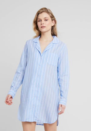 Women's Blue Striped Boyfriend Nightgown - Stylz Select