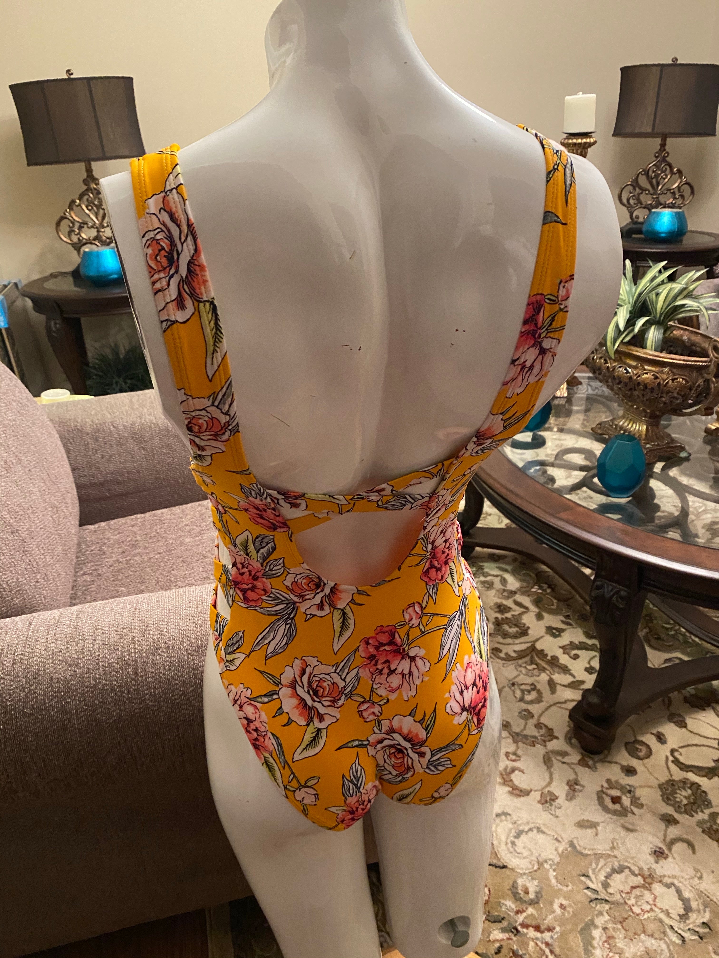 Yellow Floral Design One Piece Swimsuit - Stylz Select