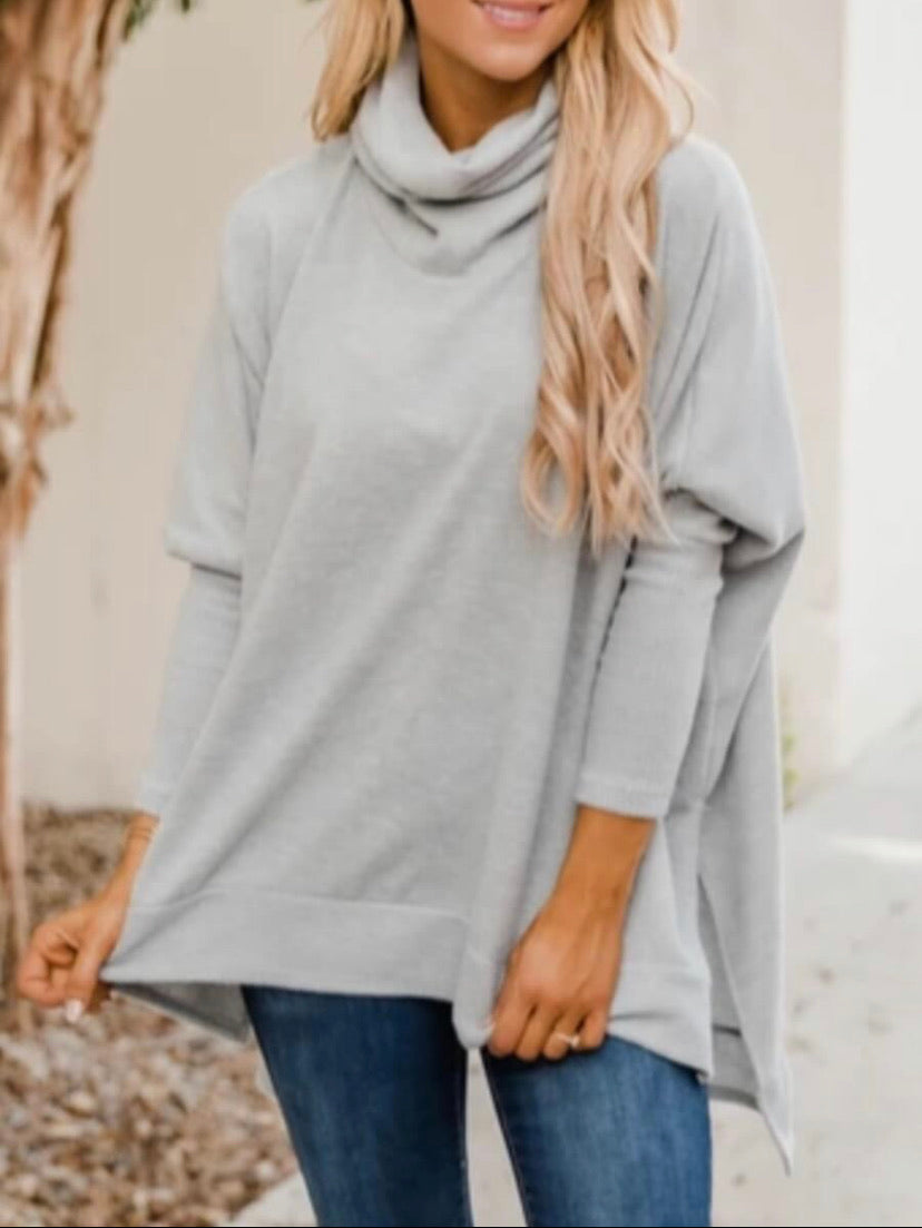 Casual Turtleneck Asymmetrical Loose Sweater - Stylz Select