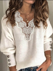 Lace V-Neck Sweater - Stylz Select