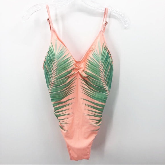 Leaf Print Backless Swimsuit - Stylz Select