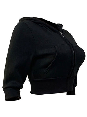 Crop Top Front Zip Design Hooded Jacket - Stylz Select