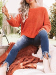 Loose Fitted O-Neck Orange Sweater - Stylz Select