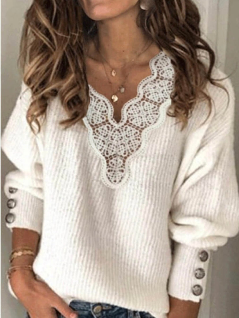 Lace V-Neck Sweater - Stylz Select