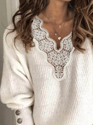 Lace V-Neck Sweater - Stylz Select