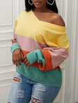 V-Neck Block Color Pattern Sweater - Stylz Select