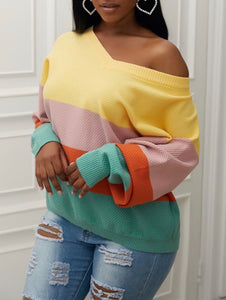 V-Neck Block Color Pattern Sweater - Stylz Select