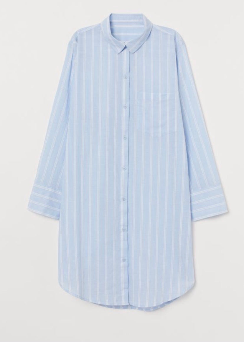 Women's Blue Striped Boyfriend Nightgown - Stylz Select