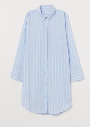 Women's Blue Striped Boyfriend Nightgown - Stylz Select