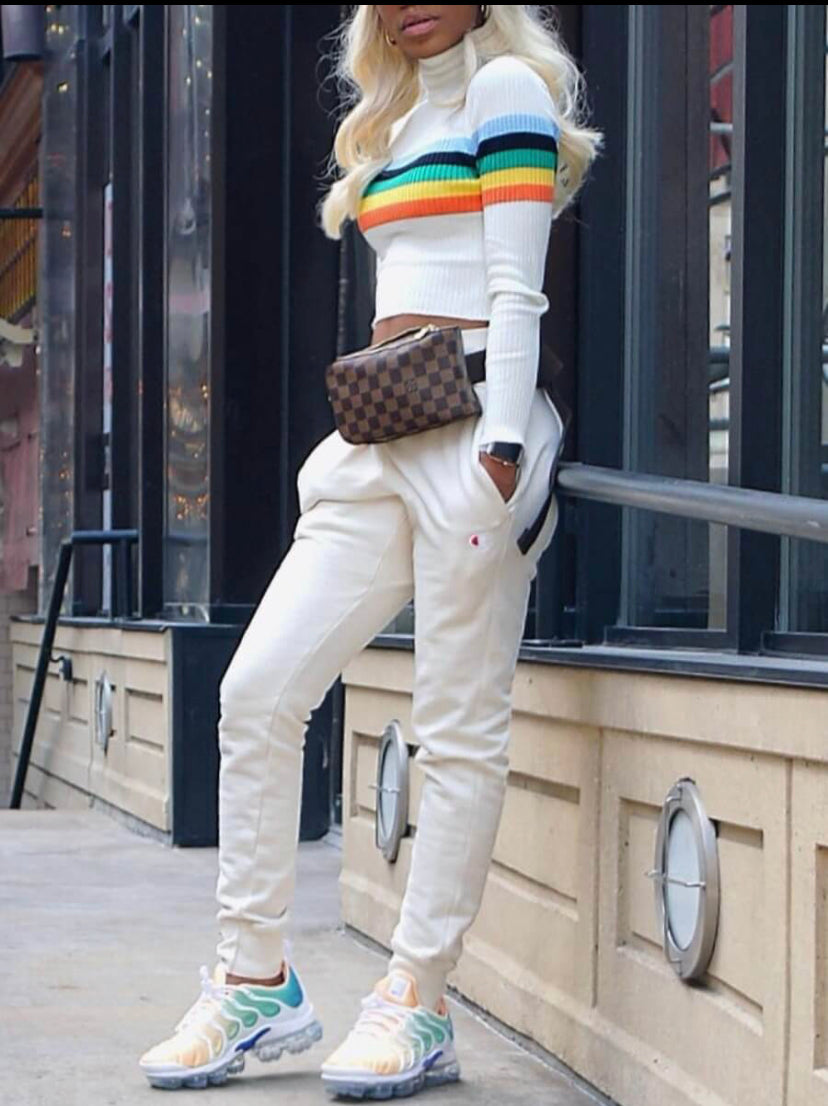 Rainbow Striped Turtleneck Sweater - Stylz Select