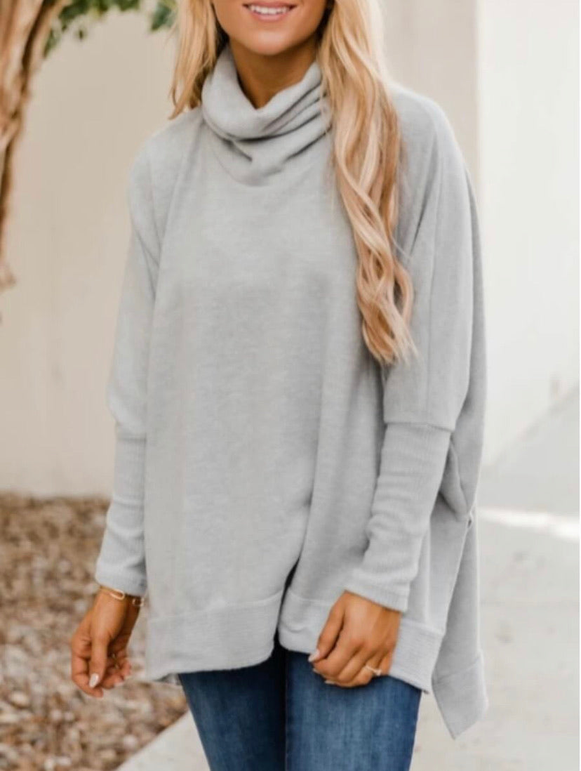 Casual Turtleneck Asymmetrical Loose Sweater - Stylz Select