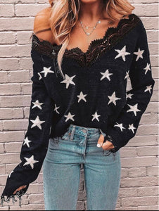 Star Patchwork Black Sweater - Stylz Select