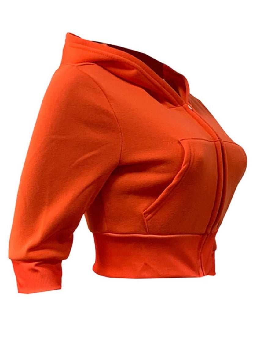 Crop Top Front Zip Design Hooded Jacket - Stylz Select