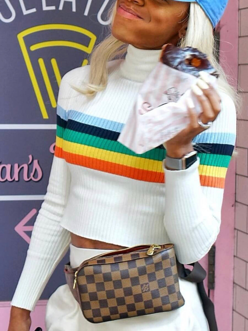 Rainbow Striped Turtleneck Sweater - Stylz Select