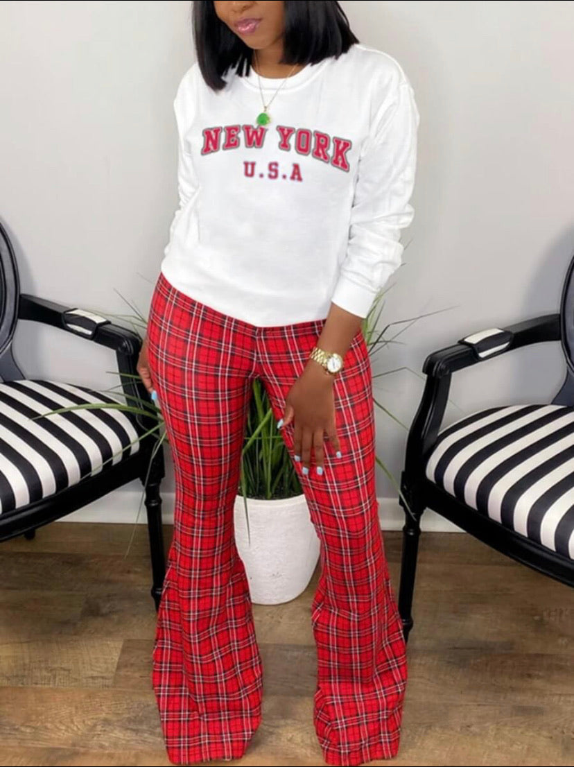 Red Plaid 2pc Flare Pants Set - Stylz Select