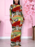 Backless Leopard Print Tie-Dye Multi-Color Floor Length Sheath Dress - Stylz Select