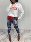 Casual O Neck Tie-Dye Letter Print White Sweater - Stylz Select