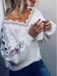 Stylish V-Neck Lace Pattern Design Sweater - Stylz Select