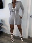 Zipper Design Grey Mini Dress - Stylz Select