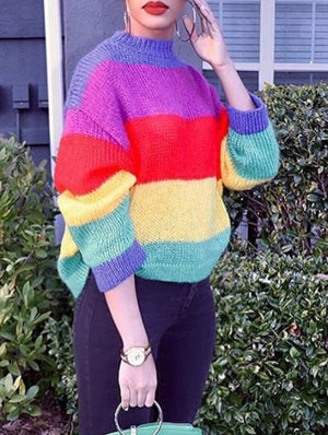 O-Neck Multi-Color Striped Sweater - Stylz Select