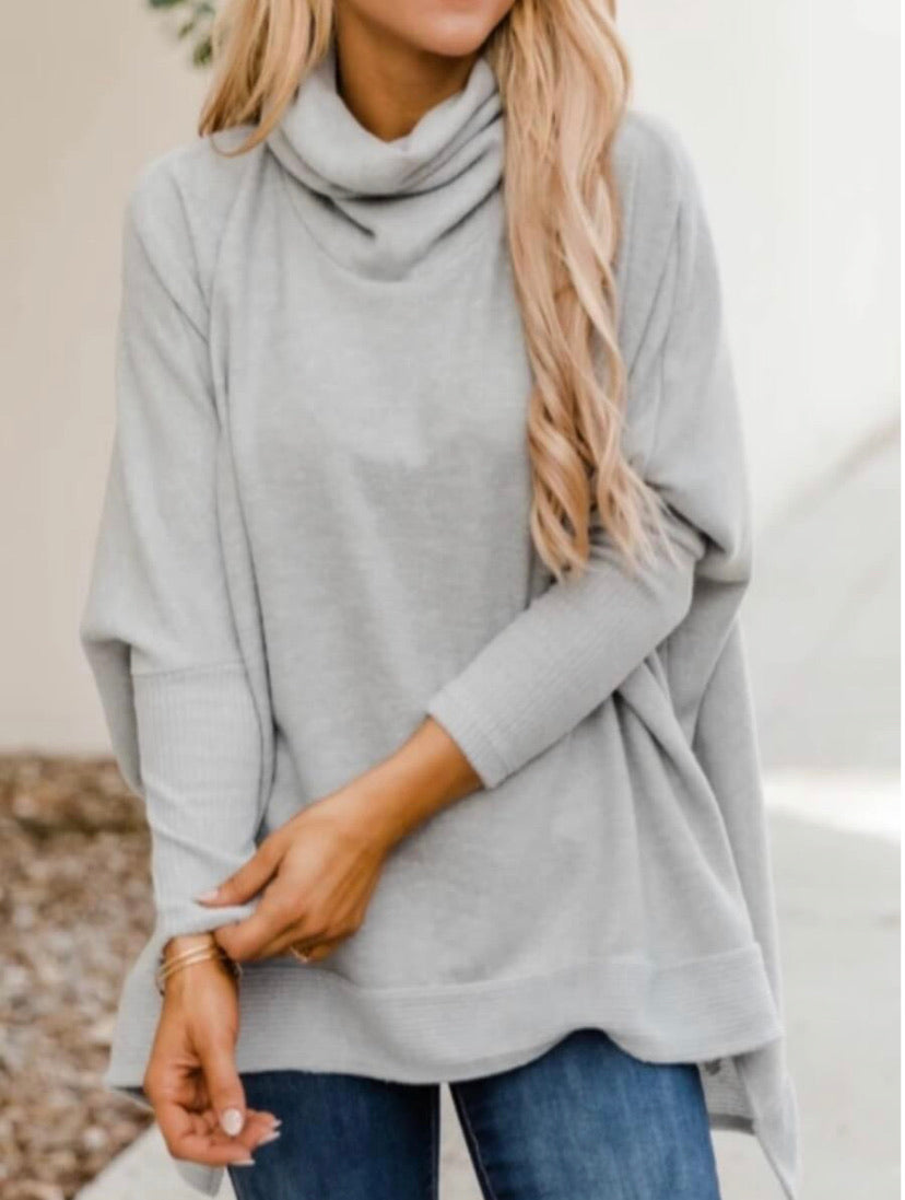 Casual Turtleneck Asymmetrical Loose Sweater - Stylz Select