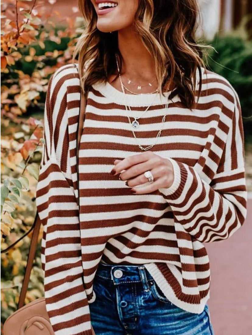 Striped O-Neck Sweater - Stylz Select