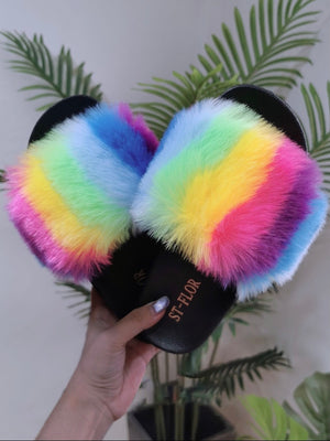 Bold Multiple Color Fur Slide & Purse Set - Stylz Select