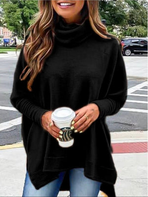 Casual Turtleneck Asymmetrical Loose Sweater - Stylz Select