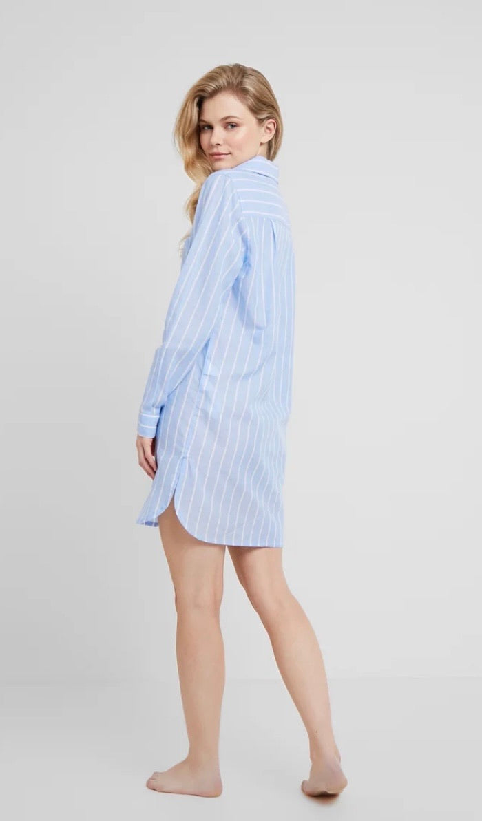 Women's Blue Striped Boyfriend Nightgown - Stylz Select