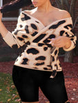 Leopard Print Cross-Over Design Sweater - Stylz Select