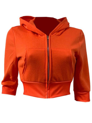 Crop Top Front Zip Design Hooded Jacket - Stylz Select