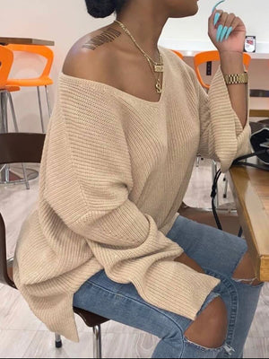 Loose Fitted V-Neck Sweater - Stylz Select