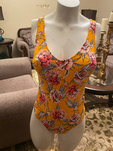 Yellow Floral Design One Piece Swimsuit - Stylz Select