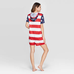 Women's Hooded Stars & Stripes Romper - Stylz Select