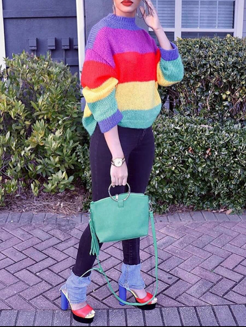 O-Neck Multi-Color Striped Sweater - Stylz Select