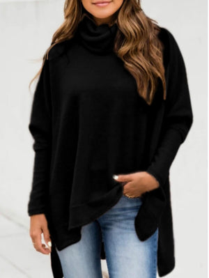 Casual Turtleneck Asymmetrical Loose Sweater - Stylz Select