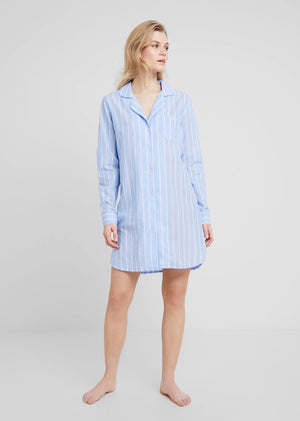 Women's Blue Striped Boyfriend Nightgown - Stylz Select